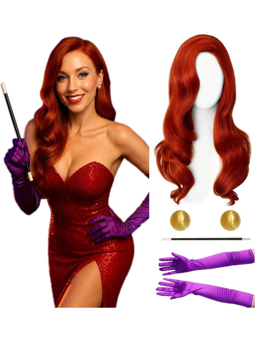 Women's Dark Red Cosplay Convenient Set Include Adjustable Wig Cap Headpiece